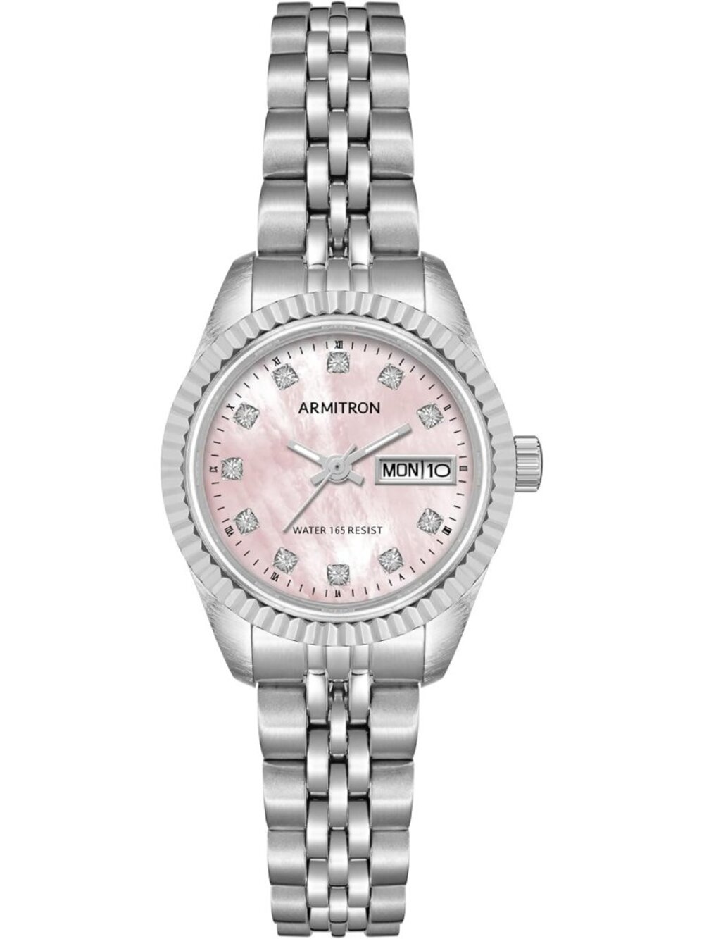 Armitron Womens Silver Pink Genuine Crystal Accented Bracelet Round Luxury Watch
